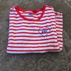 red / white stripped shirt